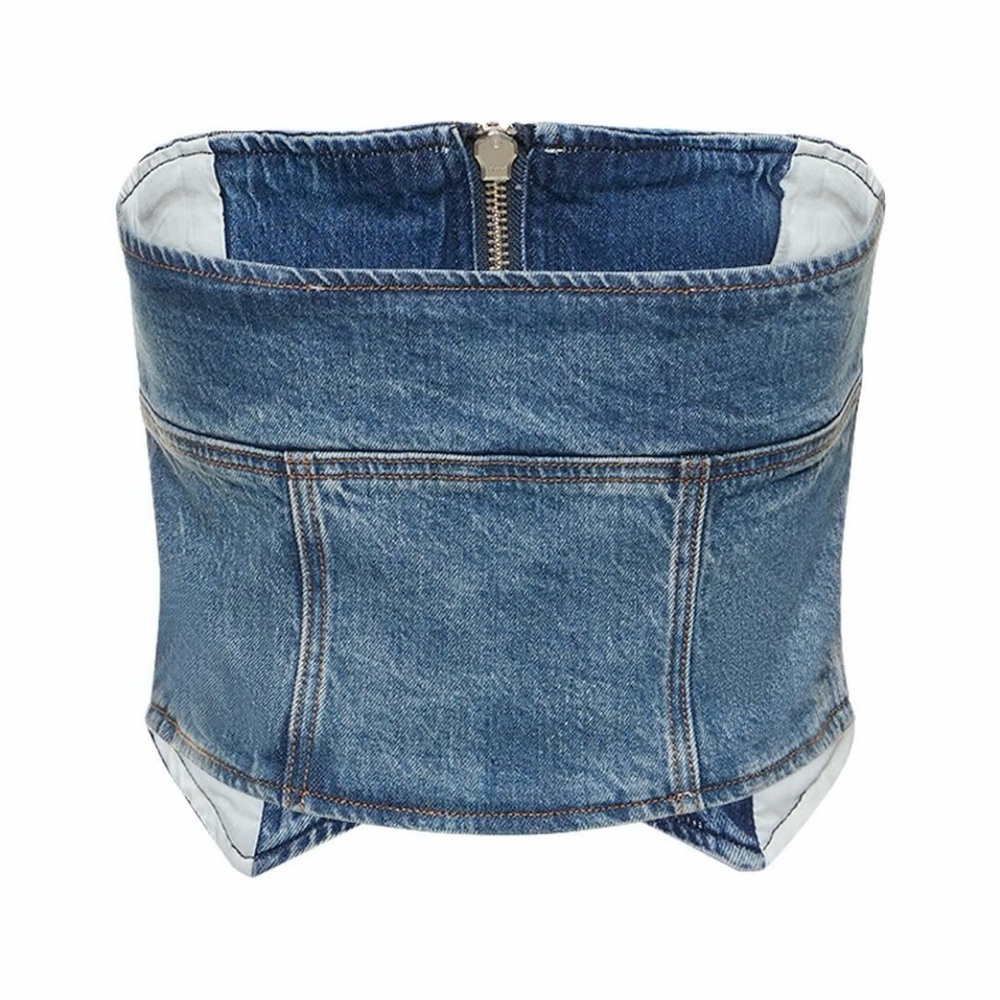 πΊπHPππΊ NWT Reformation Ena Denim Bustier Top - Picture 10 of 16